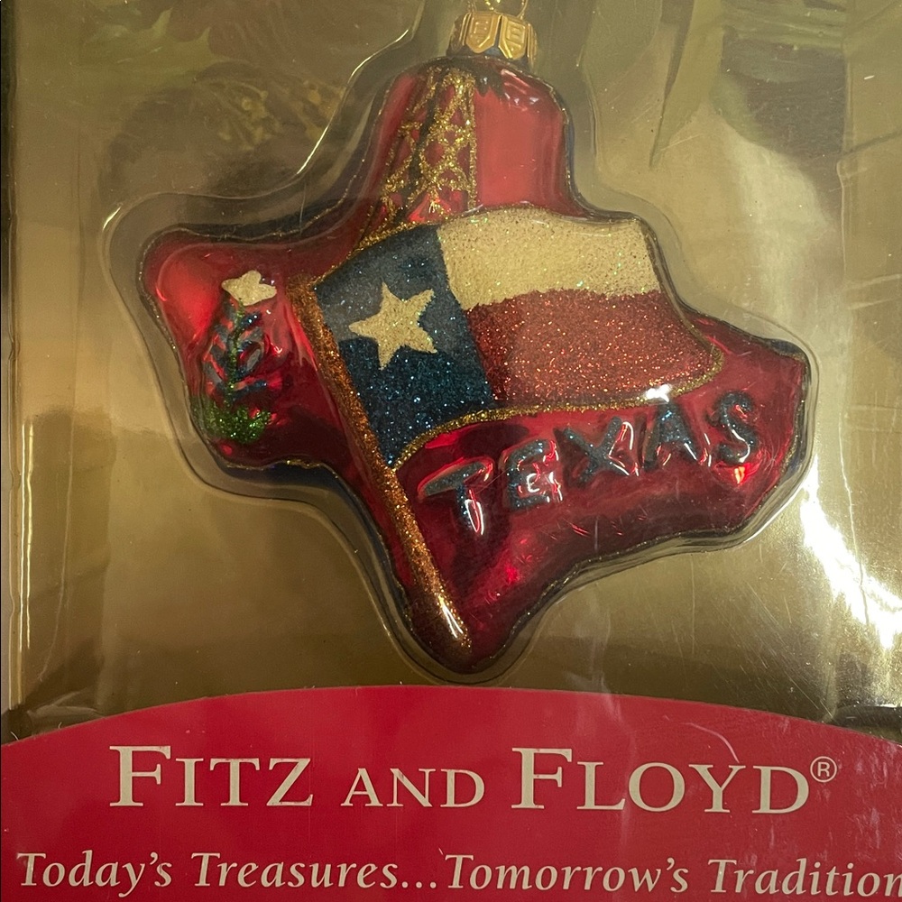 NIB Rare Vintage State of Texas Fitz and Floyd Glass Ornament - Picture 5 of 6